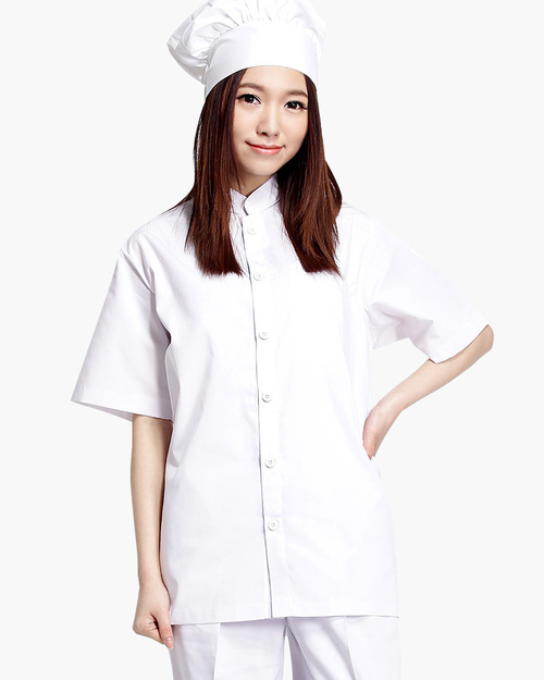 西式餐飲廚師服-單排釦短袖-白色