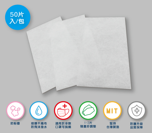 防塵布口罩濾材-方形熔噴襯墊 (50片)入/包產品圖