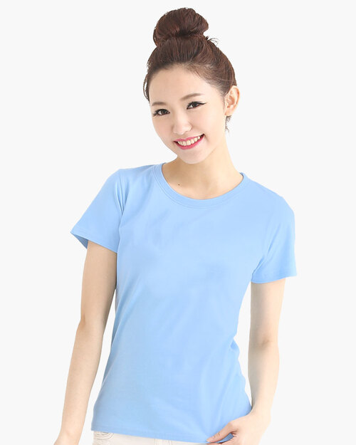 圓領T短袖/純綿/素面款/女-水藍  |女裝|夏日輕衫系列|純棉T恤系列