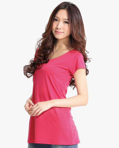 排汗衣/抗UV短袖/纖柔排汗/長版衣-玫紅  |女裝|夏日輕衫系列|排汗衣抗UV系列