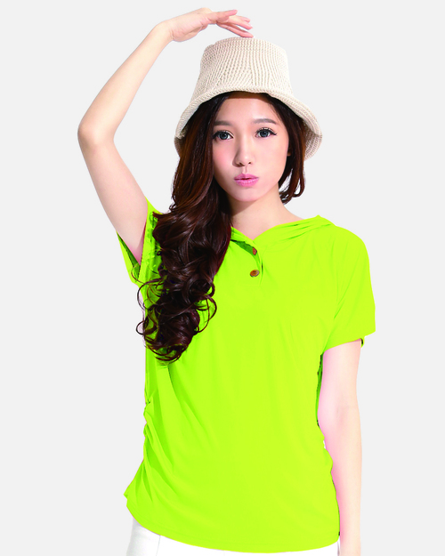 排汗衣/抗UV短袖/帽T/纖柔排汗/雙釦款-螢光綠  |女裝|夏日輕衫系列|排汗衣抗UV系列