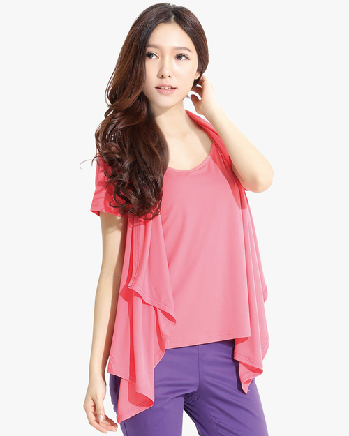排汗衣/抗UV短袖/纖柔排汗/假兩件-粉紅  |女裝|夏日輕衫系列|排汗衣抗UV系列