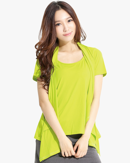 排汗衣/抗UV短袖/纖柔排汗/假兩件-螢光綠  |女裝|夏日輕衫系列|排汗衣抗UV系列