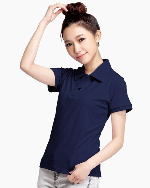 排汗POLO衫 短袖 吸引力快乾 素面款 女-丈青產品圖