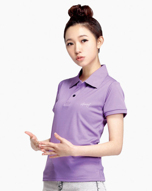 排汗POLO衫 短袖 吸引力快乾 素面燙鑽款 女-粉紫產品圖
