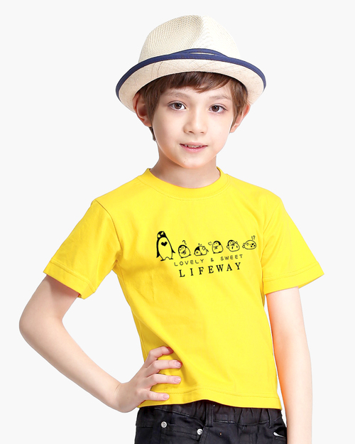 圓領T短袖/純綿/圖T款/企鵝家族/童-黃  |童裝|夏日輕衫系列|純棉T恤系列