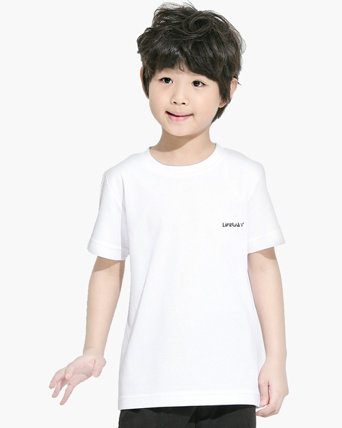 排汗圓領T 短袖 棉感吸濕排汗衫 休閒品牌款 童-白色產品圖