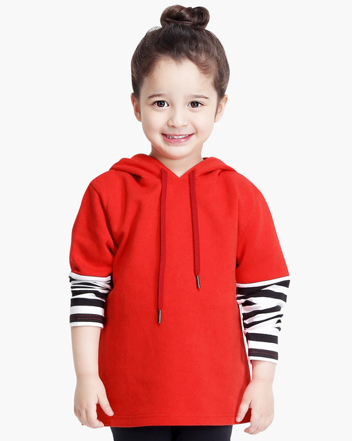 保暖厚棉帽T/條紋接袖款/童-紅色  |童裝|秋冬保暖系列|帽T厚綿保暖系列