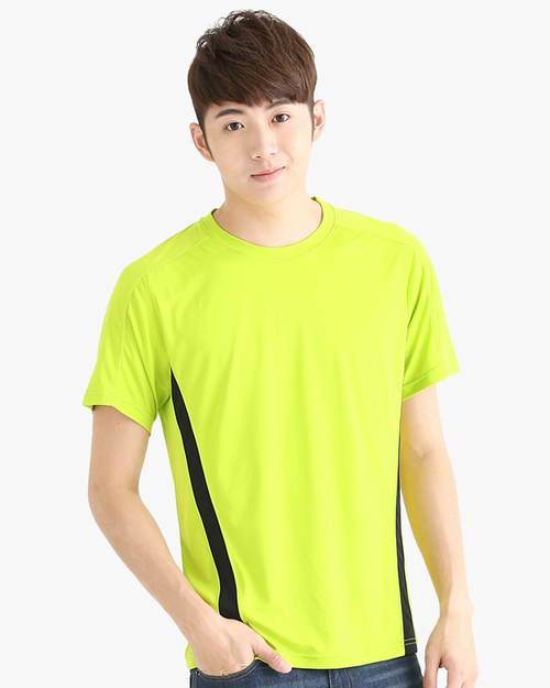 排汗衣 抗UV短袖 接片造型款 男 螢光綠接黑