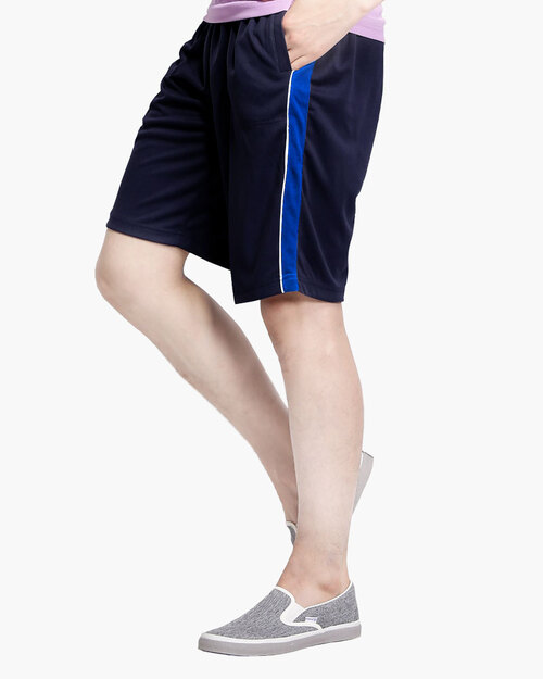 排汗短褲 側邊貼條 運動五分褲 男 丈青配寶藍出芽白產品圖