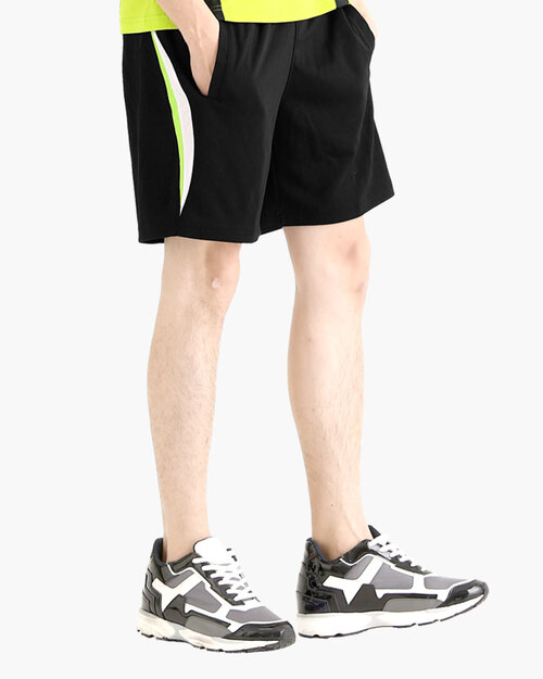 排汗短褲 接片流線 運動短褲 男 黑接白配螢光綠產品圖
