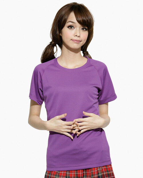 透氣排汗衣/圓領短袖/斜肩素面款/女-葡萄紫  |女裝|夏日輕衫系列|排汗衣透氣速乾系列