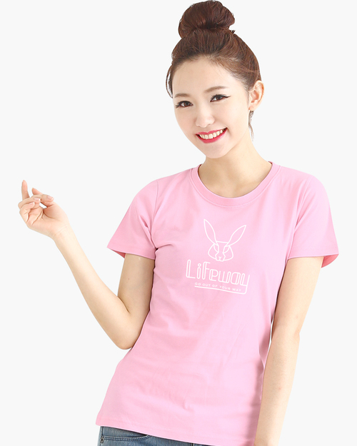 圓領T短袖/純綿/圖T款/簡約線條兔/女-粉紅  |女裝|夏日輕衫系列|純棉T恤系列