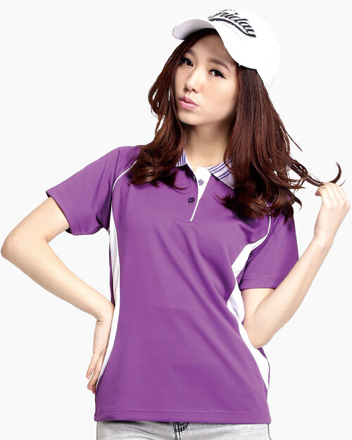 透氣排汗/POLO衫短袖/造型款/女-葡萄紫接白產品圖