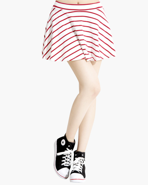 短褲裙 彈性條紋 女 白底紅條紋產品圖