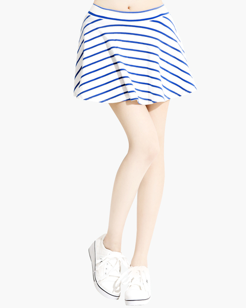 短褲裙 彈性條紋 女 白底藍條紋產品圖