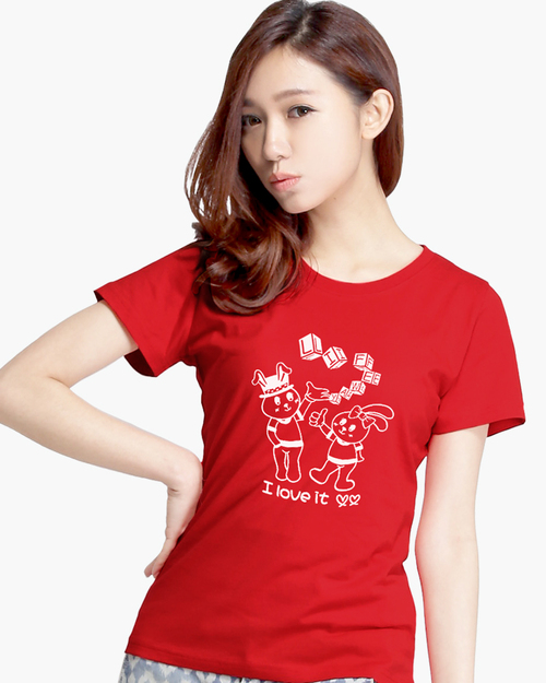 圓領T短袖/純綿/圖T款/可愛兔子/女-紅  |女裝|夏日輕衫系列|純棉T恤系列