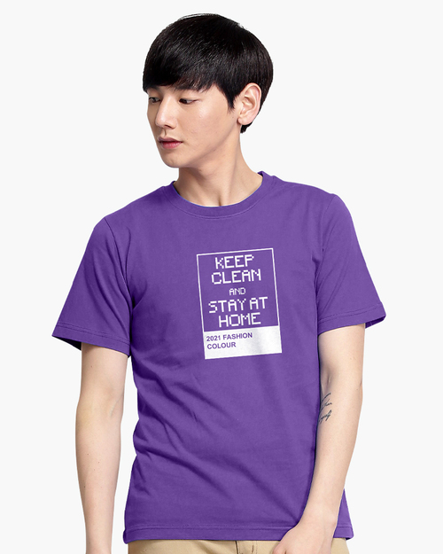 圓領T短袖/純綿/圖T款/STAY AT HOME/男-葡萄紫  |男裝|夏日輕衫系列|純棉T恤系列