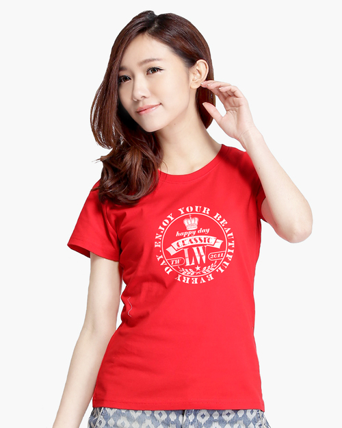 圓領T短袖/純綿/圖T款/紀念皇冠/女-紅  |女裝|夏日輕衫系列|純棉T恤系列