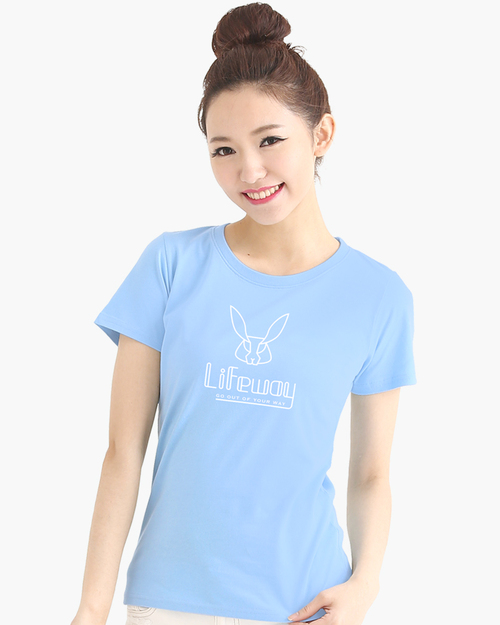 圓領T短袖/純綿/圖T款/簡約線條兔/女-水藍  |女裝|夏日輕衫系列|純棉T恤系列