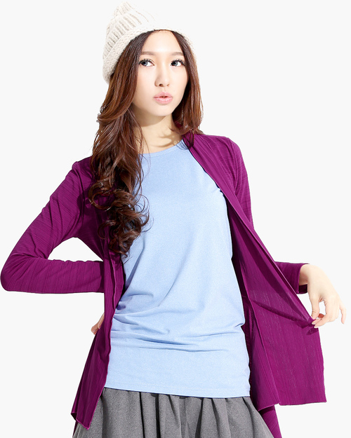 排汗衣 抗UV 長袖罩衫 排汗條碼 荷葉邊綁帶款 女 古典紫產品圖