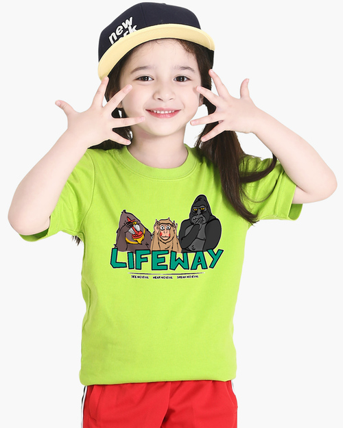 圓領T短袖/純綿/圖T款/monkeys/童-螢光綠  |童裝|夏日輕衫系列|純棉T恤系列